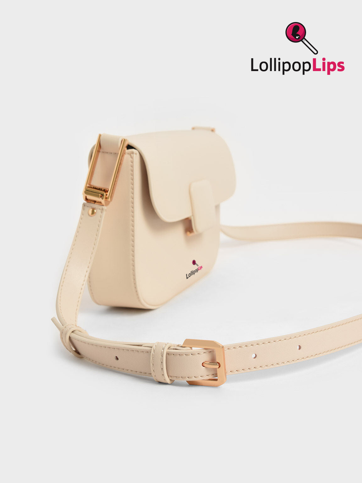 LOLLIPOPLIPS™- Koa Square Push-Lock Shoulder Bag - Beige